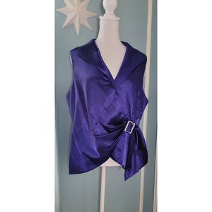 Metaphor Top Wrap Style Blouse Women's XL Purple Sleeveless Plunging Surplice Ne